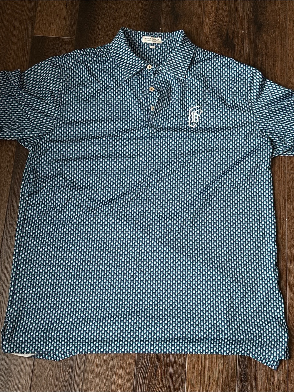 Peter Millar Navy and White Geometric Polo